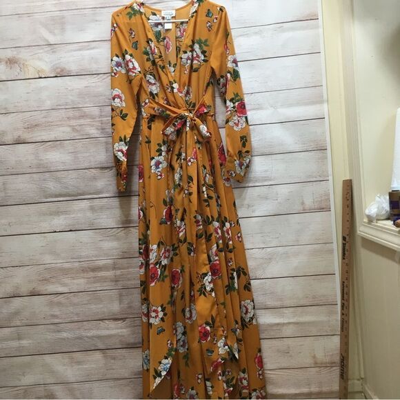 UNIQUE‎ VINTAGE MAXI DRESS IN ORANGE FLORAL PRINT - Picture 1 of 8